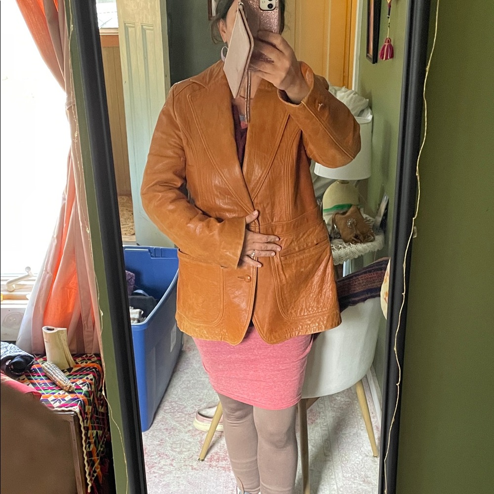 Men's Tan Leather Blazer